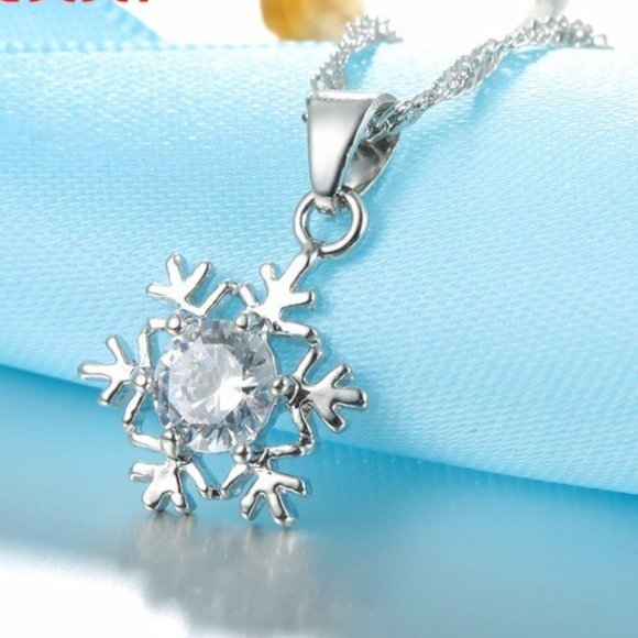 Cute Snowflake Necklace Earrings 925 Sterling Silver Set Gift
